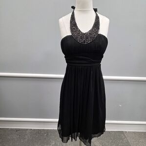 David's Bridal Black Short Mesh Dress with Beaded Neckline